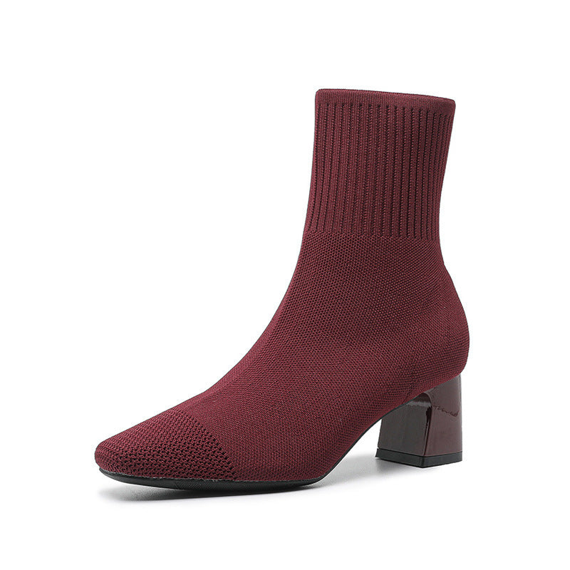 Elastic Chunky Heel Sock Boots