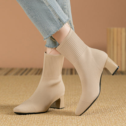 Elastic Chunky Heel Sock Boots