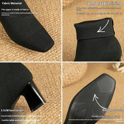 Elastic Chunky Heel Sock Boots