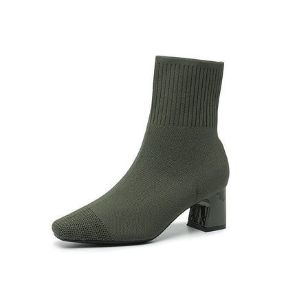 Elastic Chunky Heel Sock Boots