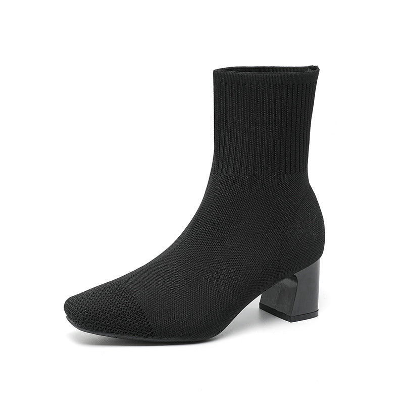 Elastic Chunky Heel Sock Boots