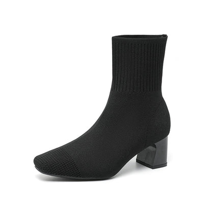 Elastic Chunky Heel Sock Boots