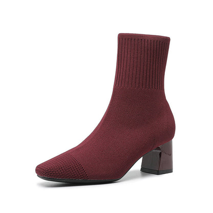Elastic Chunky Heel Sock Boots
