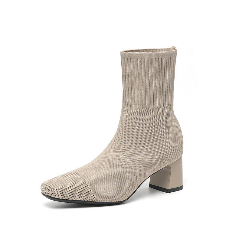 Elastic Chunky Heel Sock Boots