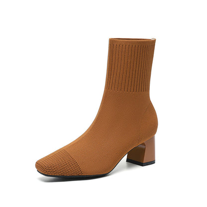Elastic Chunky Heel Sock Boots