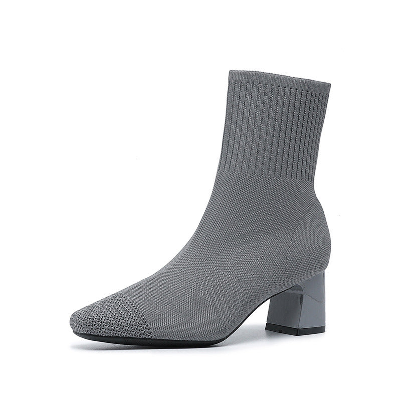 Elastic Chunky Heel Sock Boots